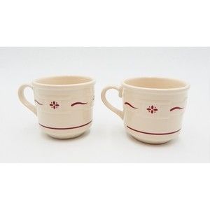 Longaberger Woven Traditions Heritage Red Coffee Mugs Cups No Saucers Set of 2